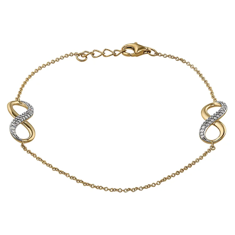 Women’s heart charm bracelets-Gold Finish Sterling Silver Micropave Double Infinity Bracelet with Simulated Diamonds with 7.25" Cable Chain & .5" extender