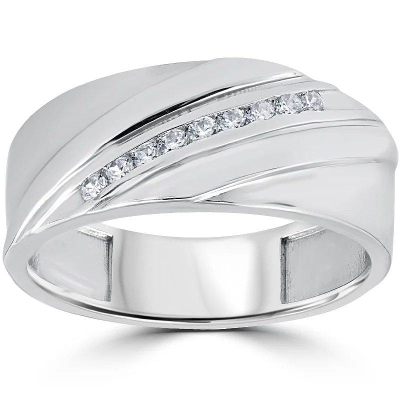 Women’s classic engagement rings-1/6CT Mens Diamond Ring 10K White Gold