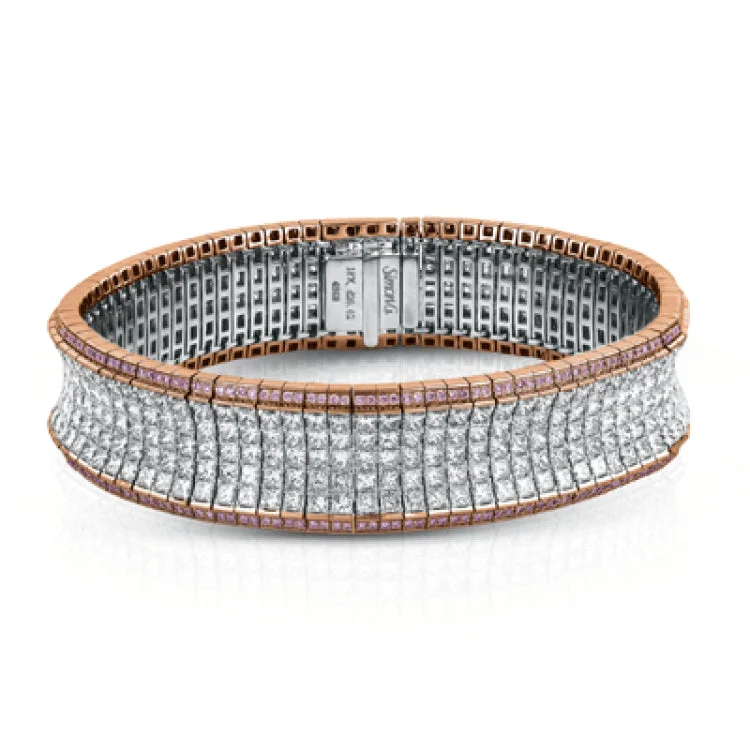 Women’s adjustable leather bracelets-This dazzling contemporary white gold bracelet is set with 1.15 ctw of glistening round white diamonds and 19.48 ctw of princess cut diamonds.