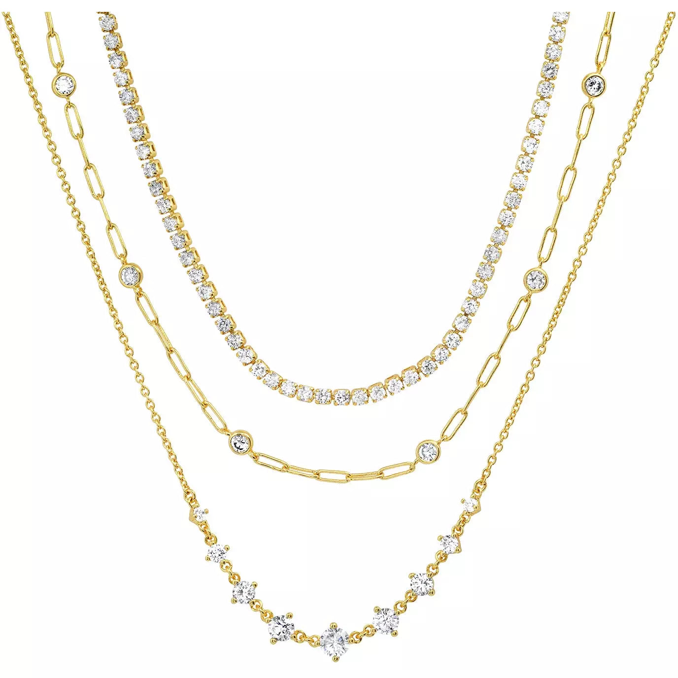 Women’s multi-layered necklaces-TAI Triple Layered CZ Tennis  Necklace