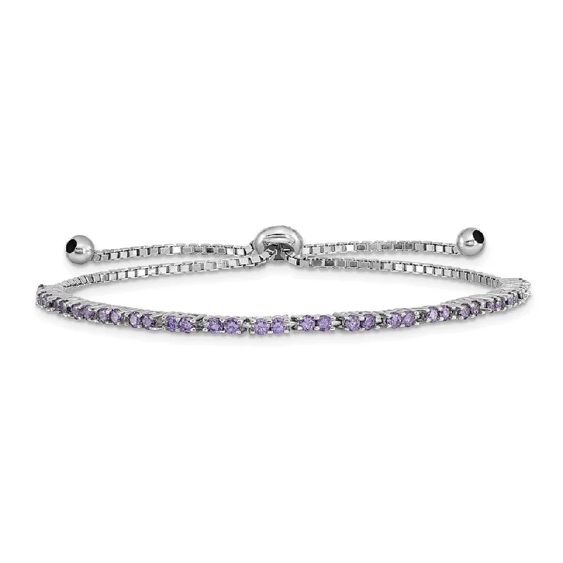 Women’s stackable bracelets-Sterling Silver Rhod-plated February Purple CZ Adjustable Bracelet-WBC-QG4757FEB