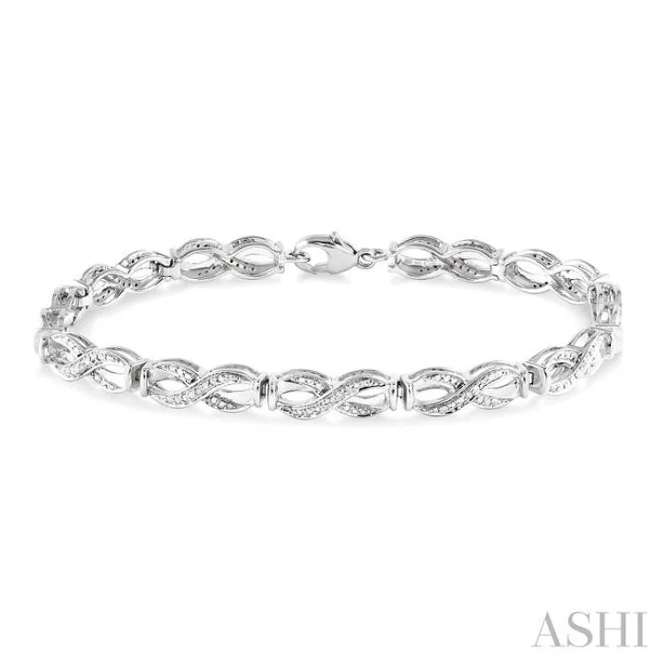 Women’s tennis bracelets-1/20 Ctw Swirl Shape Single Cut Diamond Bracelet in Sterling Silver