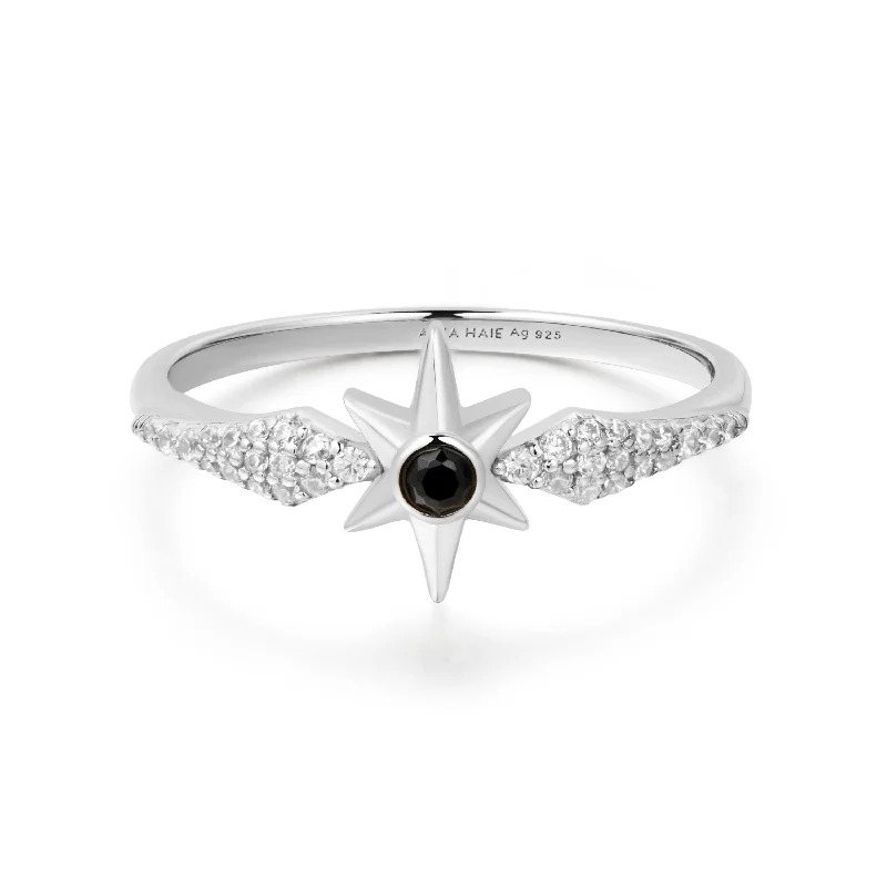 Women’s double-band rings-Silver Black Onyx Star Ring