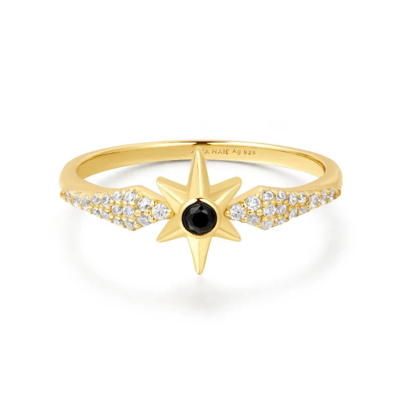 Women’s diamond rings-Gold Black Onyx Star Ring