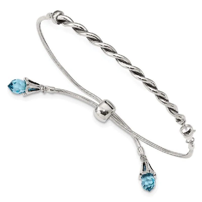 Women’s luxury bangles-Sterling Silver Reflections Blue Swarovski Crystal Adj. Bracelet-WBC-QG3499