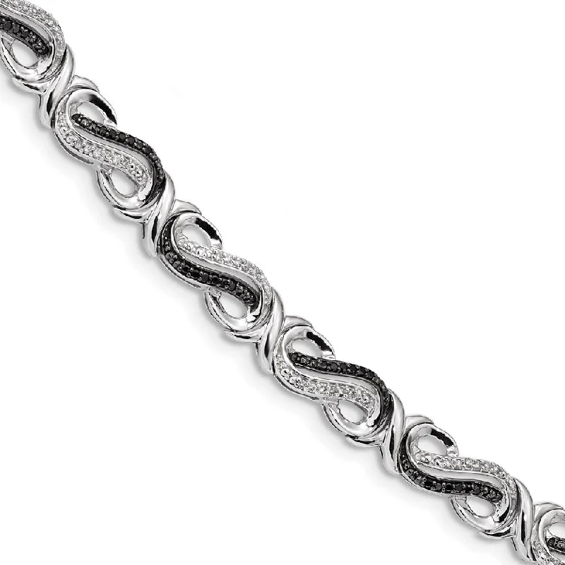 Women’s sparkling bracelets-Sterling Silver Rhod Plated Black and White Diamond Bracelet-WBC-QDX1233