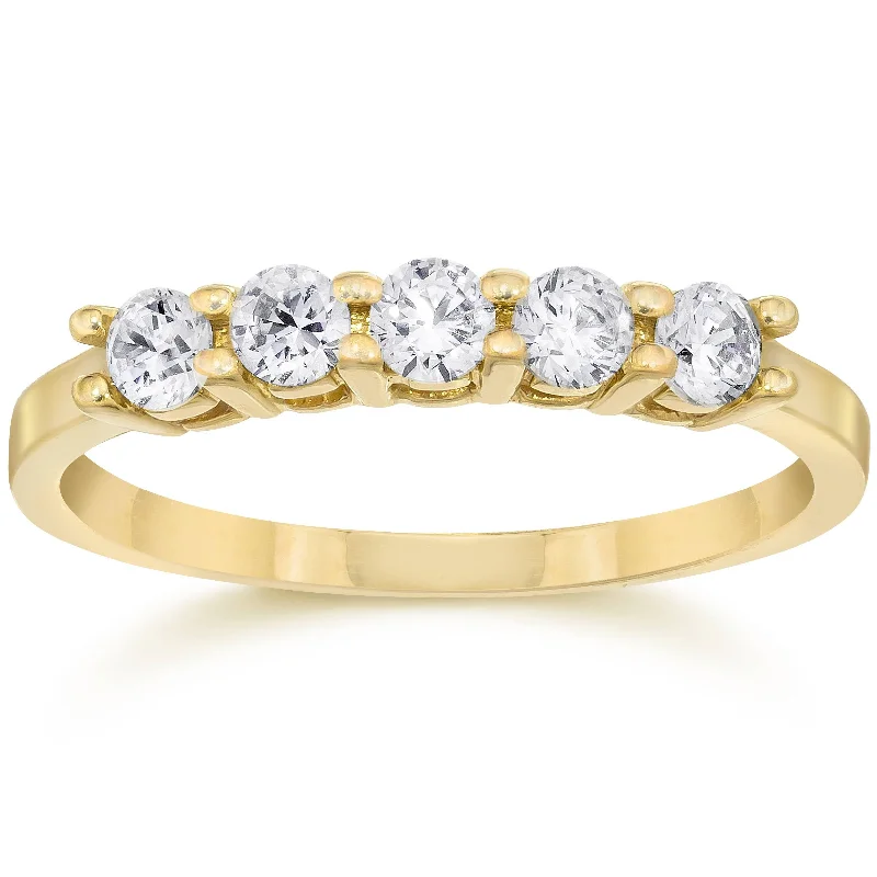 Women’s round diamond engagement rings-1/2ct Five Stone Diamond Ring 14K Yellow Gold