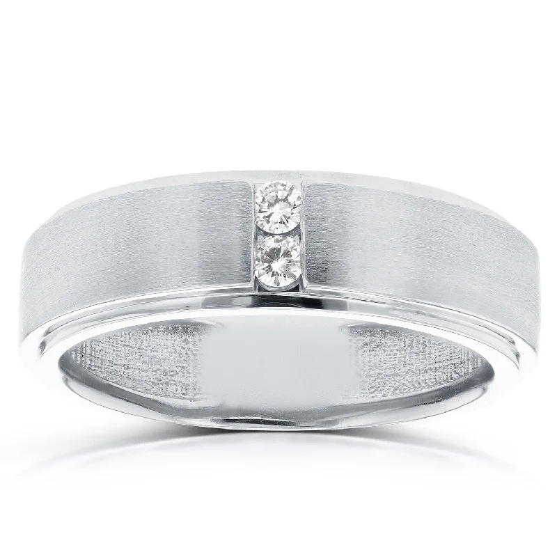 Women’s modern engagement rings-1/8 ct TDW Mens Brushed Diamond Wedding Ring 10k White Gold