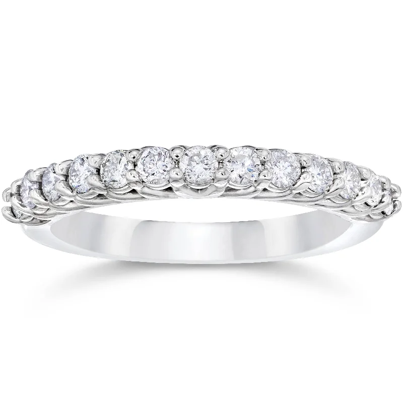 Women’s elegant princess-cut engagement rings-5/8Ct Diamond Wedding U Prong Trellis Stackable Wedding Ring 10K white Gold