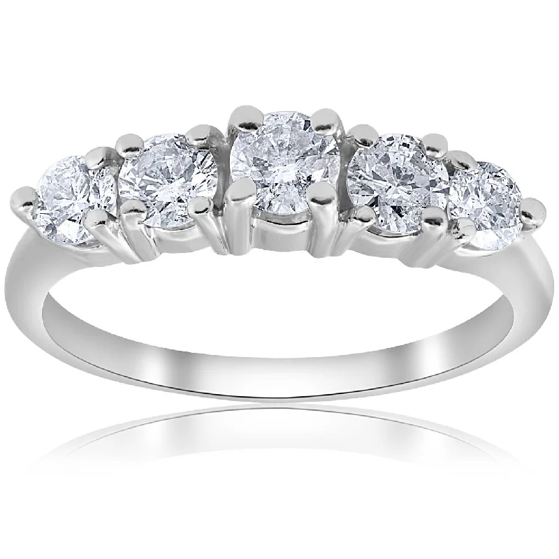 Women’s engagement rings with unique settings-1 CT 5-Stone Graduated Diamond Ring 14K White Gold