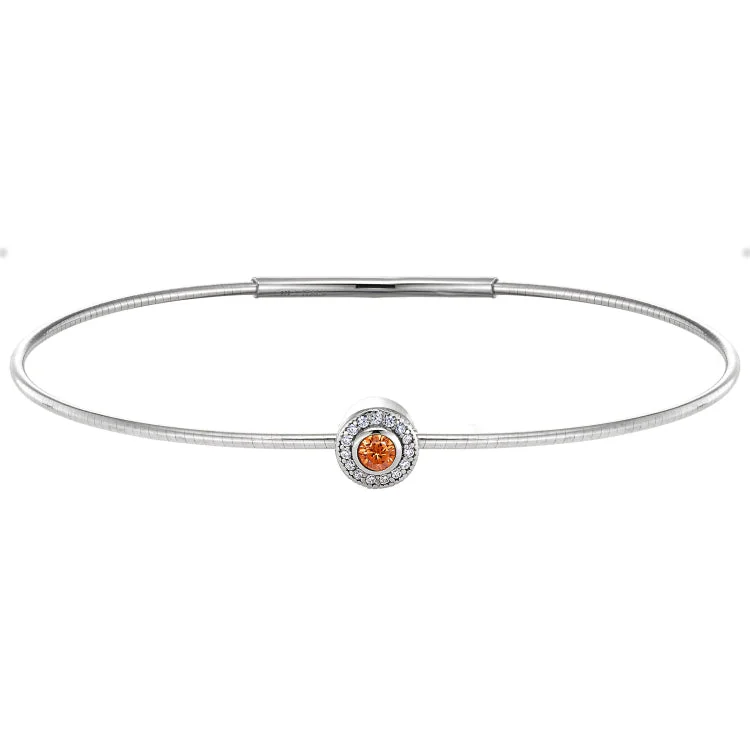 Women’s sterling silver bracelets-Platinum Finish Sterling Silver Round Simulated Citrine Birth Gem Bracelet with Simulated Diamonds