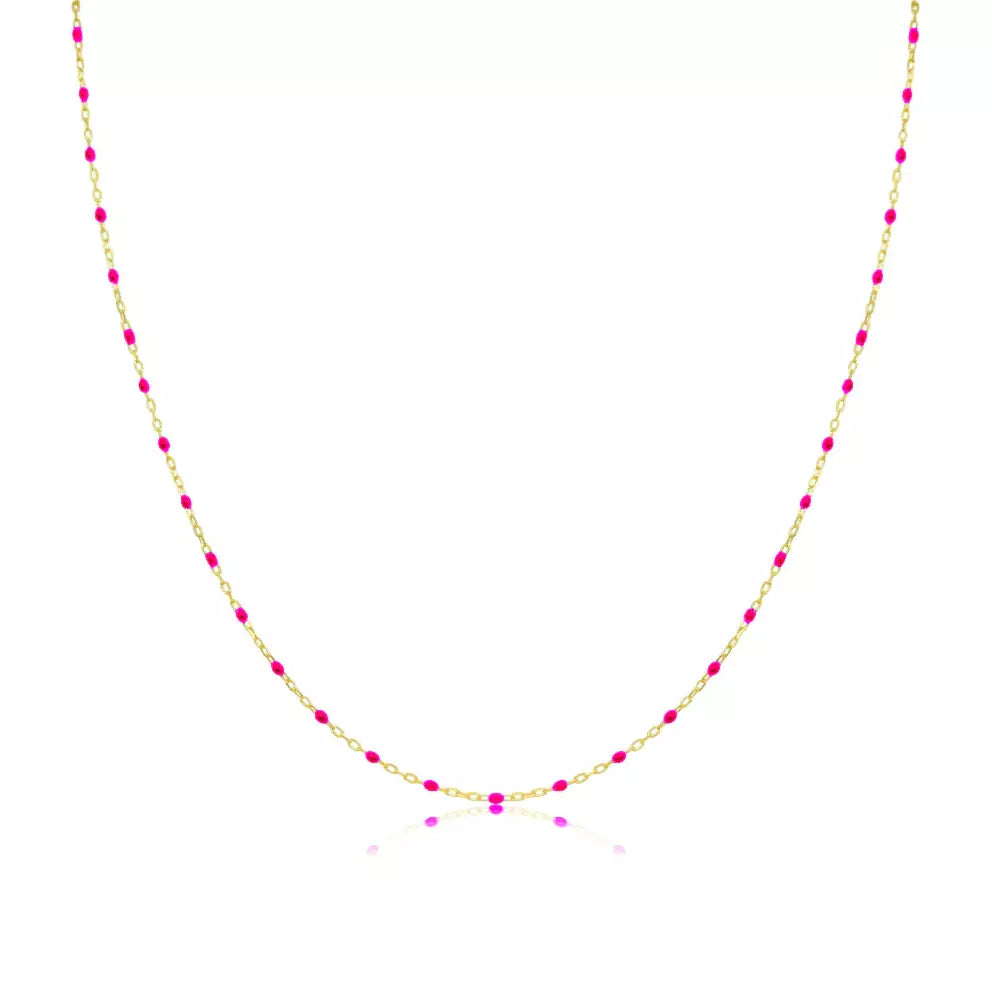 Women’s minimalist necklaces-Meira T Pink  Enamel 14kt Layering Chain