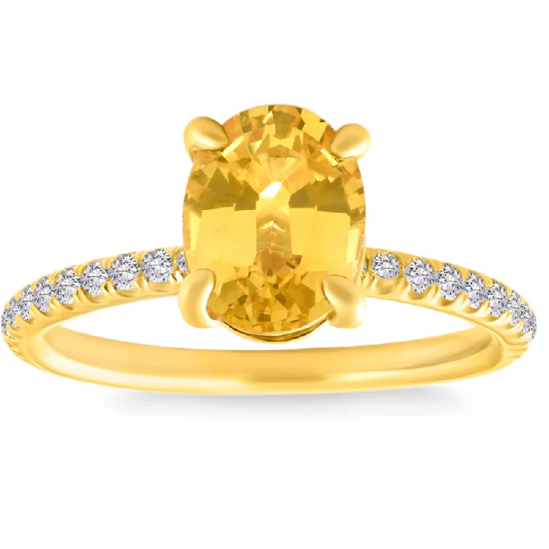 Women’s oval diamond engagement rings-2 3/4Ct Oval Yellow Sapphire & Diamond Ring 14k Yellow Gold Lab Grown