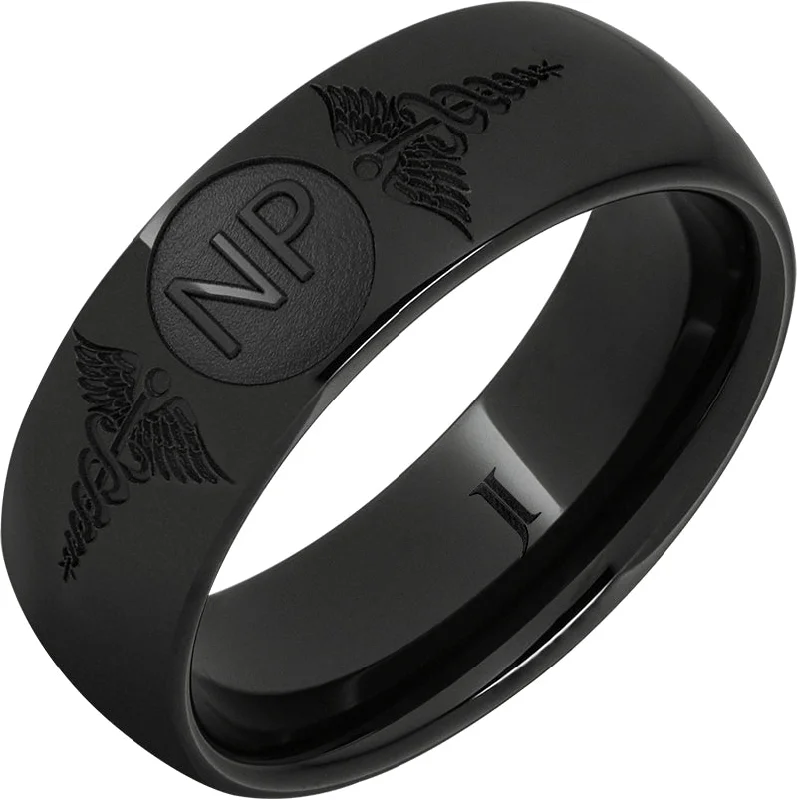 Women’s oversized rings-Black Diamond Ceramic™ Ring With Caduceus - Nurse Practitioner