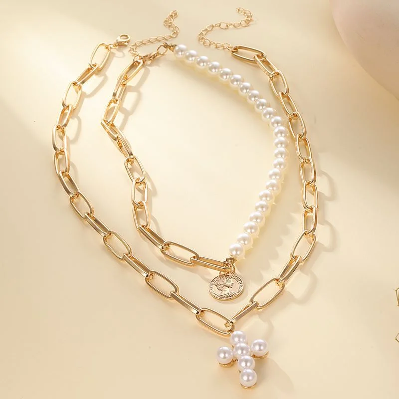 Xz117 Pearl Cross Necklace