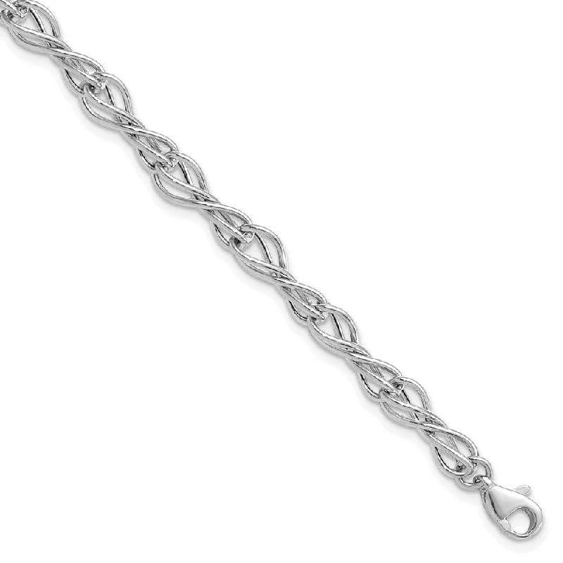 Women’s diamond bracelets-14k White Gold 7mm Fancy Link Bracelet, 7.5"