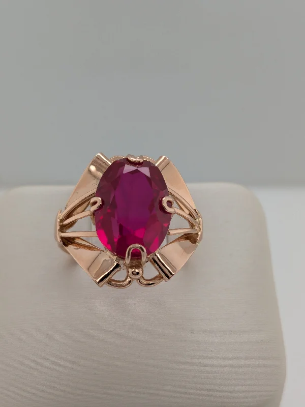 Women’s two-tone rings-Created Ruby Cocktail Ring-Soviet Jewelry