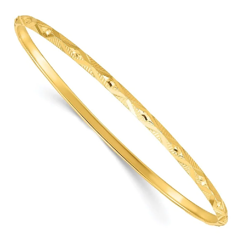 Women’s stackable bracelets-925 Sterling Silver 2.25mm Gold-tone Diamond Cut Slip-on Bangle Bracelet, 8"