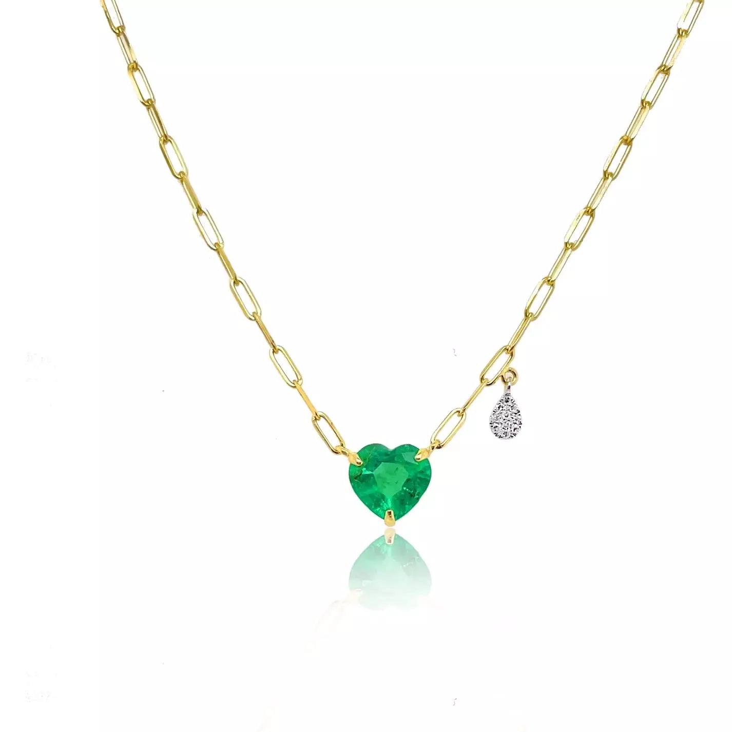 Women’s statement gemstone necklaces-Meira T Emerald  Dainty Emerald with  Off Centered Diamond Charm Discs