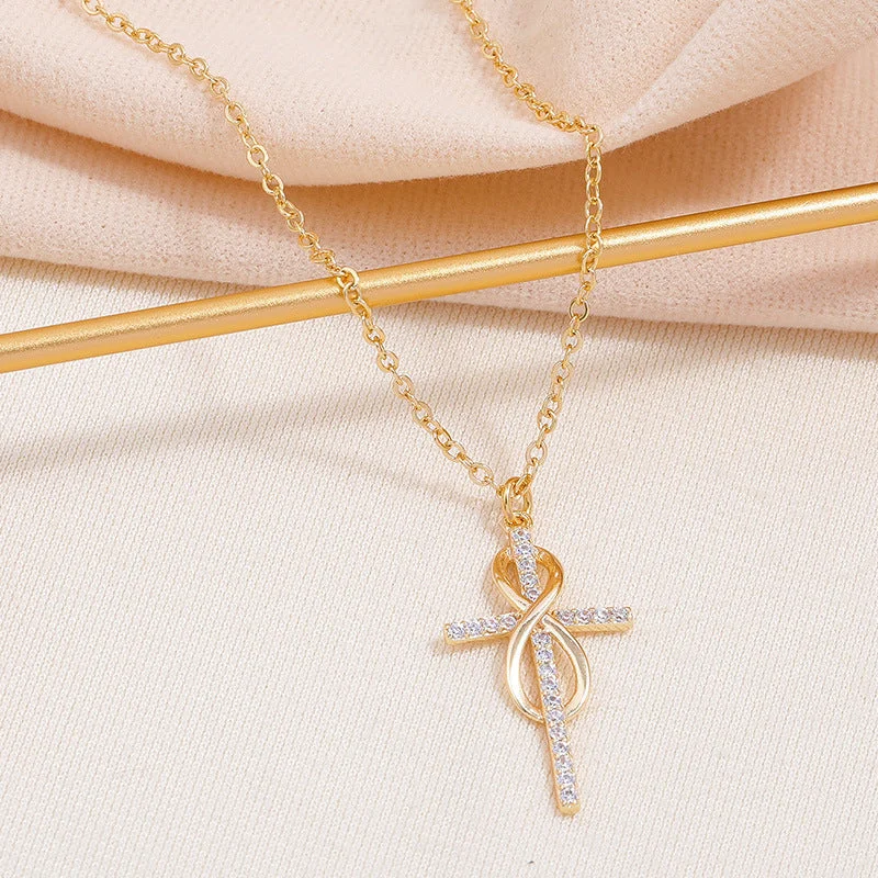 Women’s trendy necklaces-Simple Style Cross Infinity Alloy Copper Plating Inlay Rhinestones 18k Gold Plated Women's Pendant Necklace