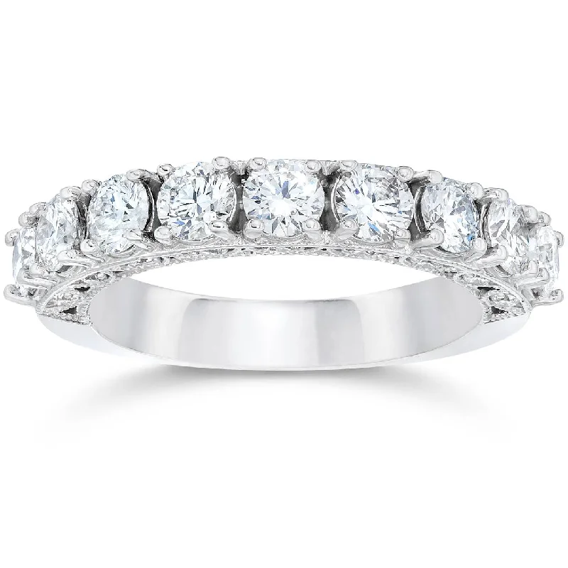 Women’s custom-cut engagement rings-1 1/2ct Vintage Diamond Wedding Ring 14K White Gold