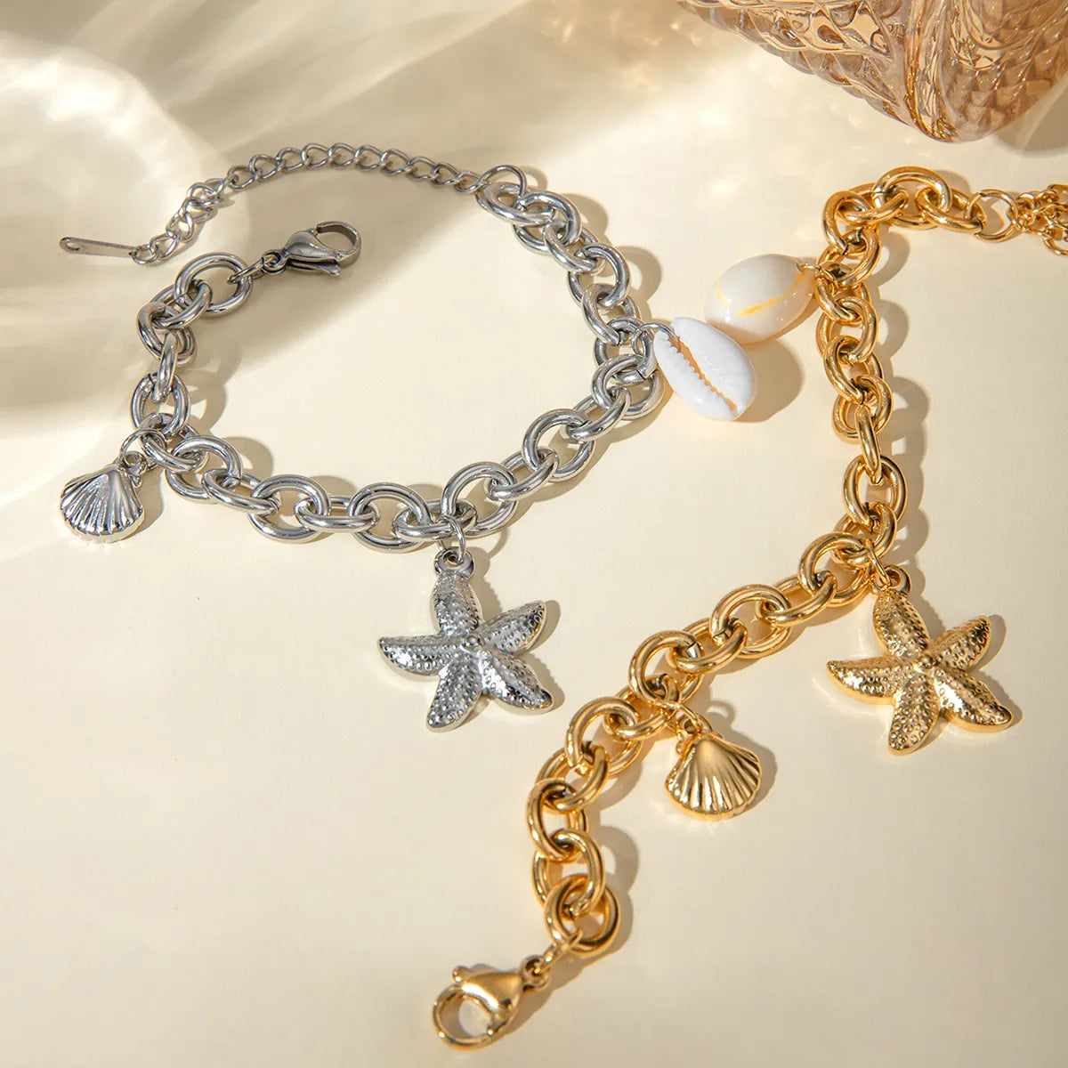 Women’s layered bracelets-Basic Vacation Classic Style Starfish Shell 304 Stainless Steel 18K Gold Plated Bracelets In Bulk