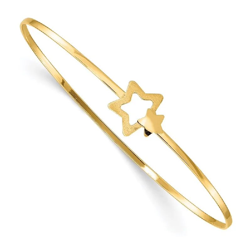 Women’s multicolor bracelets-14k Yellow Gold 11mm Brushed and Stars Flexible Bangle Bracelet, 7"