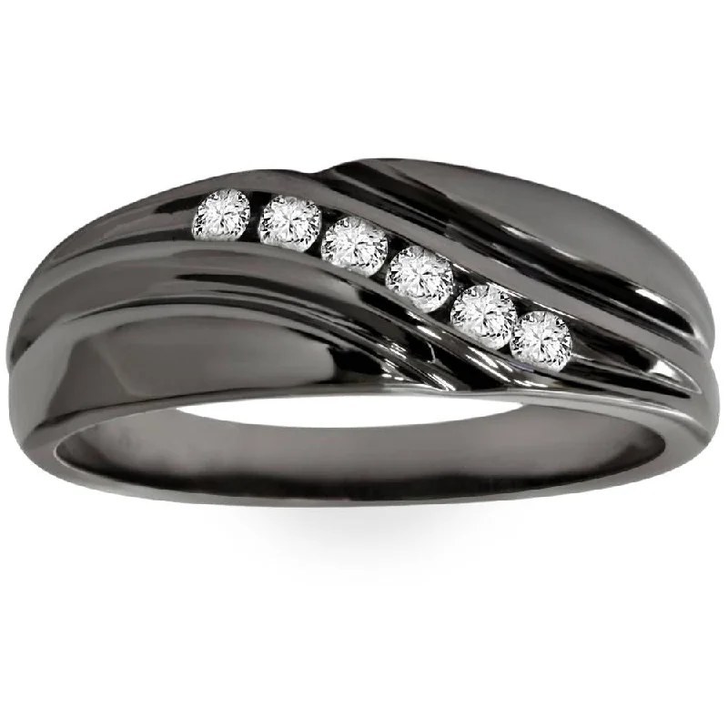 Women’s cushion cut engagement rings-1/4Ct Men's Black Diamond Ring in Black Gold