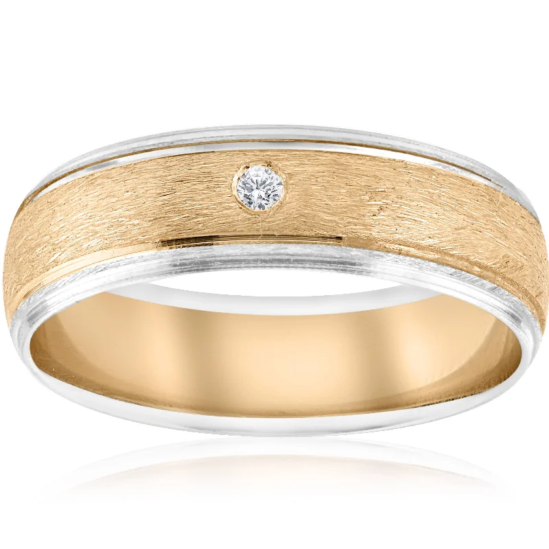 Women’s chunky engagement rings-Mens Gold Solitaire Diamond Brushed Wedding Ring Band