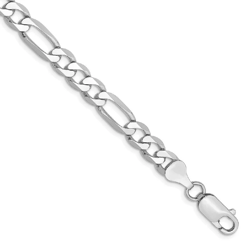 Women’s bridal bracelet sets-14k White Gold 6mm Flat Figaro Chain Bracelet, 7"