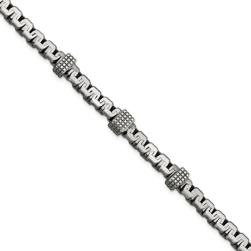 Women’s statement bangles-Sterling Silver Mens Black Rhodium-plated Brushed Textured Link Bracelet-WBC-QG5731-8.5