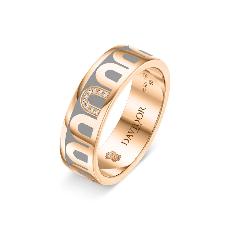 Women’s matching wedding rings-L’Arc de DAVIDOR Ring MM, 18k Rose Gold with Anthracite Lacquered Ceramic and Porta Simple Diamonds