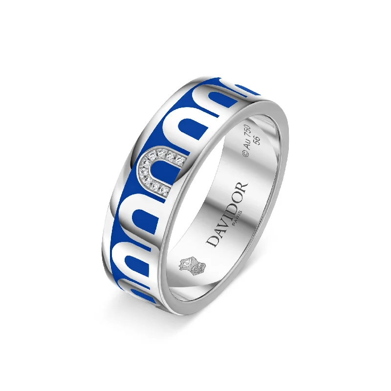 Women’s signet rings-L’Arc de DAVIDOR Ring MM, 18k White Gold with Riviera Lacquered Ceramic and Porta Simple Diamonds