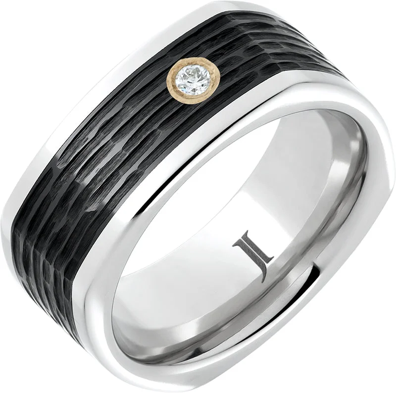 Women’s vintage engagement rings-Serinium® Diamond Black Ceramic Square Ring