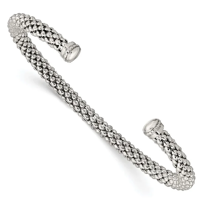 Women’s adjustable bracelets-Sterling Silver Beaded Textured Cuff Bracelet-WBC-QG4805