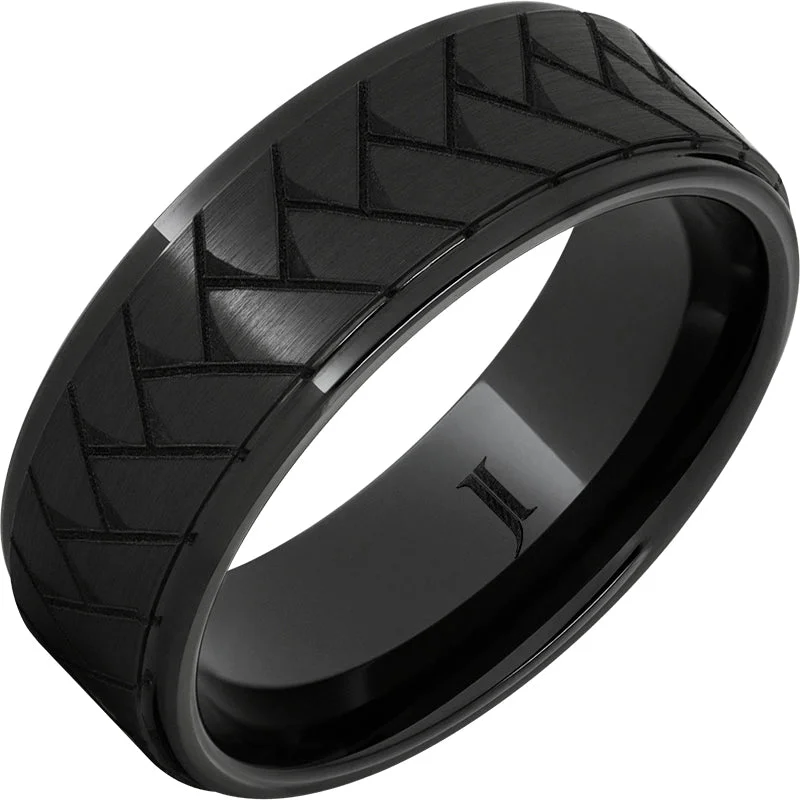 Women’s round-cut diamond rings-Black Diamond Ceramic™ Ring With Weave Pattern Engraving