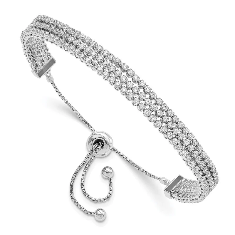 Women’s vintage bracelets-Sterling Silver CZ Polished Adjustable Bracelet-WBC-QG4173