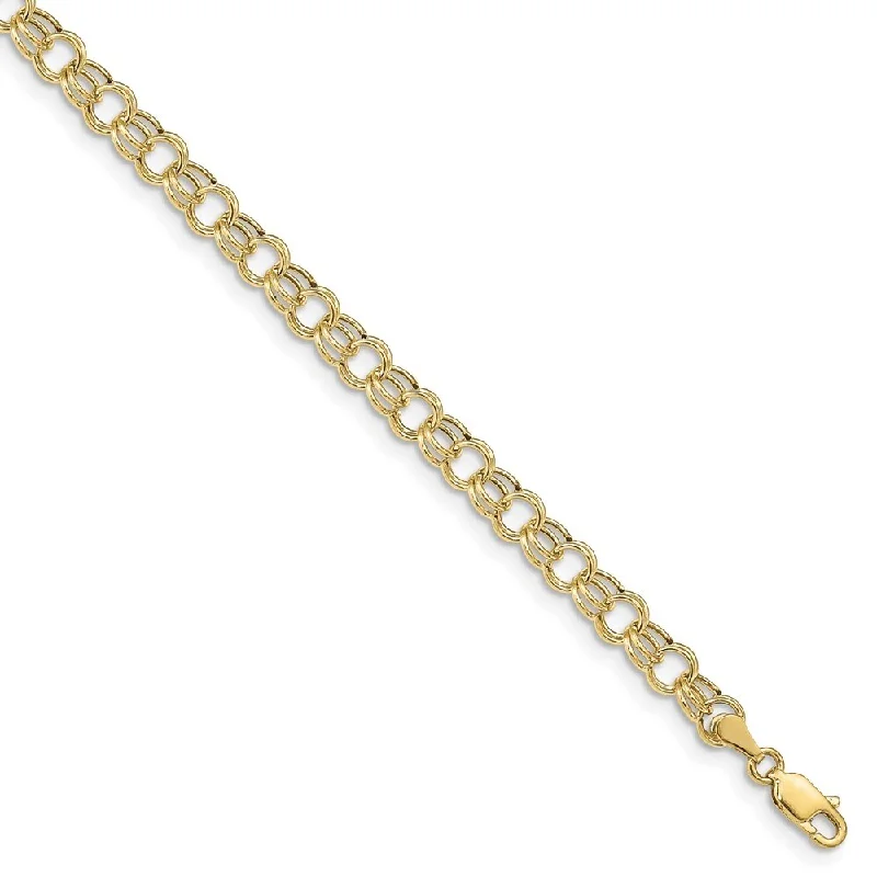 Women’s unique bangle bracelets-10k Yellow Gold 6mm Hollow Double Link Charm Bracelet, 7"