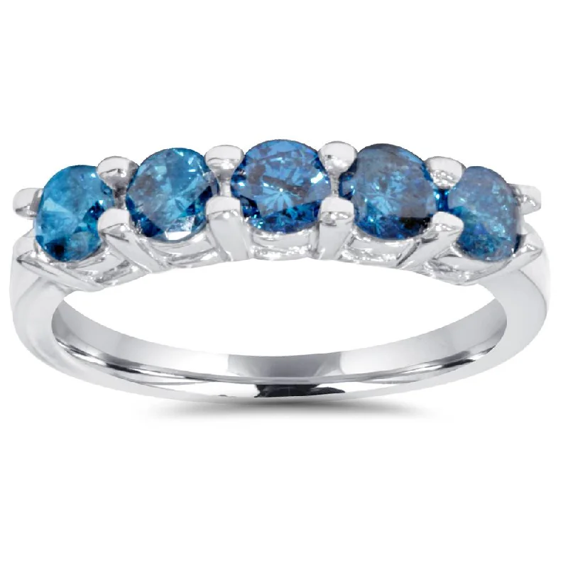 Women’s statement engagement rings-3/4ct Blue Diamond Wedding Ring 14K White Gold