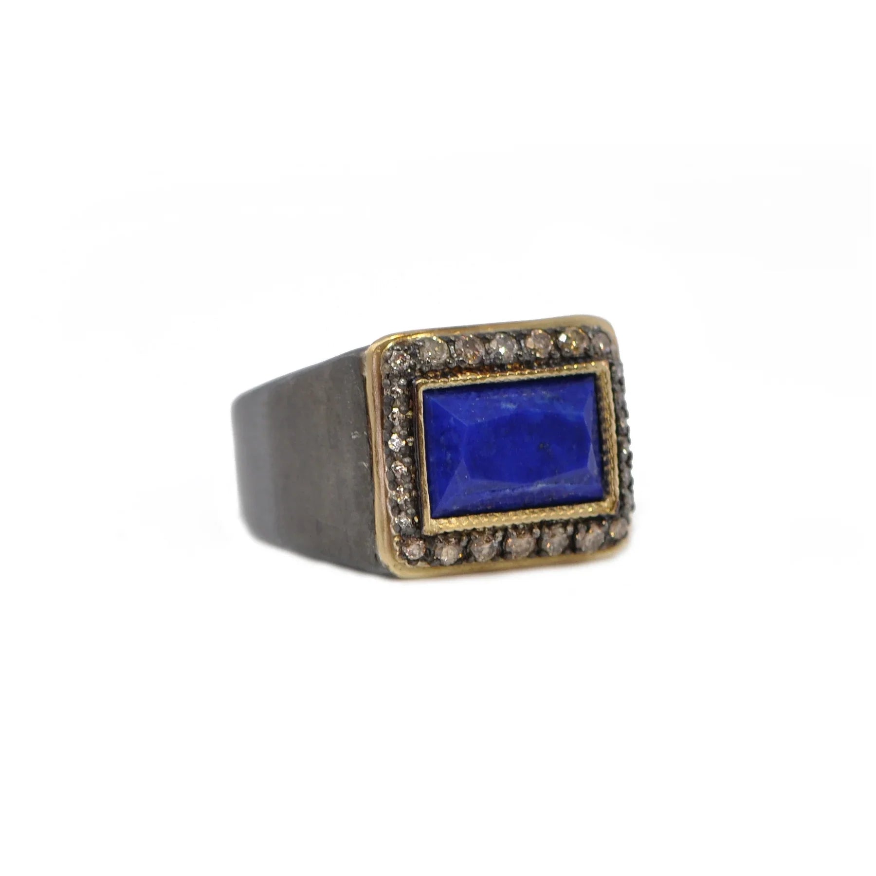 Women’s silver rings-Lapis Lazuli Princess Cut With Diamonds Ring