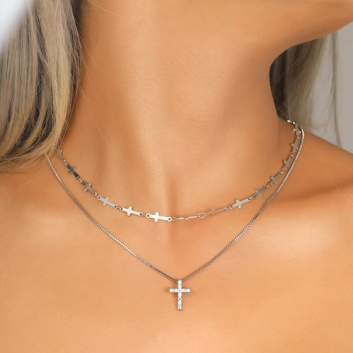 Women’s wedding necklaces-Elegant Streetwear Cross Alloy Zinc Alloy Wholesale Layered Necklaces