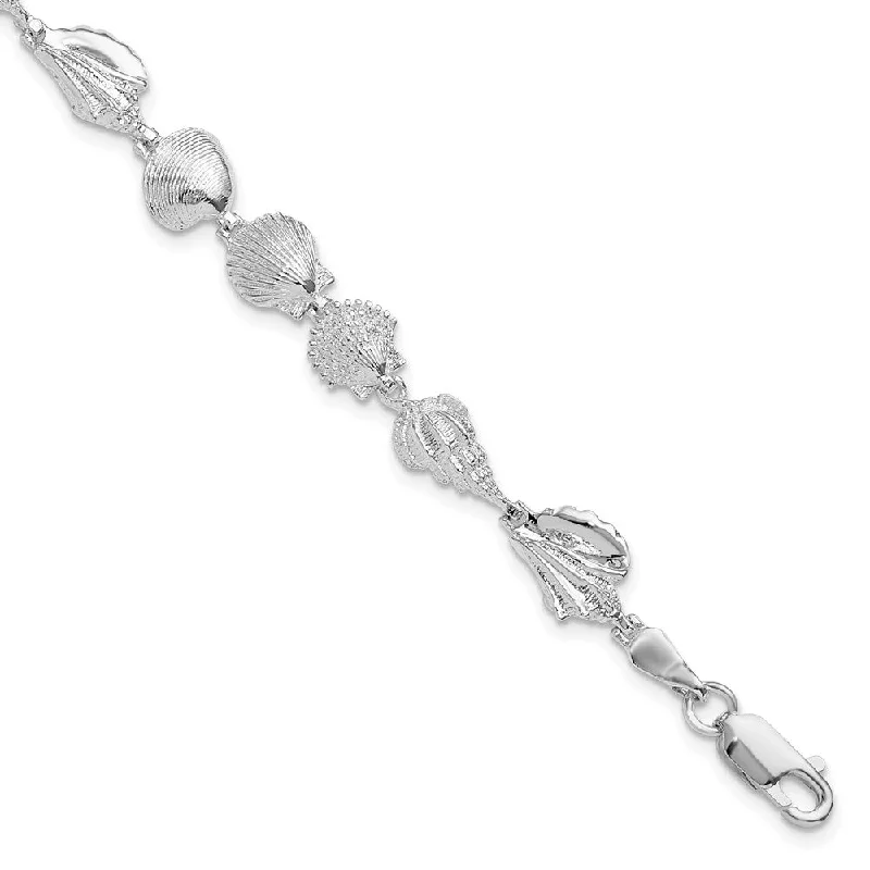 Women’s silver bracelets-Sterling Silver Polished Multi-Shell Bracelet-WBC-QH5583-7.25