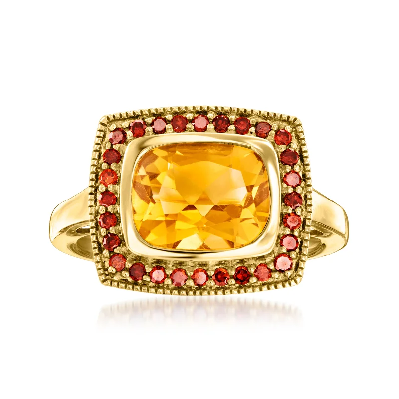 Women’s engraved wedding bands and engagement rings-Ross-Simons Citrine and . Red Diamond Ring in 18kt Gold Over Sterling