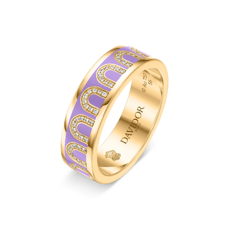 Women’s custom wedding rings-L'Arc de DAVIDOR Ring MM, 18k Yellow Gold with Lavande Lacquered Ceramic and Arcade Diamonds