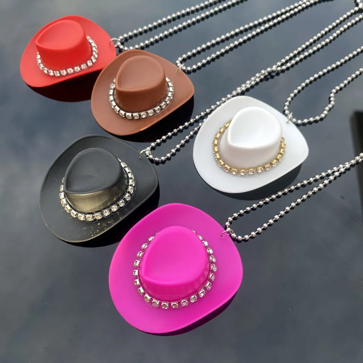 Women’s statement pearl necklaces-Cowboy Style Hat Mixed Materials Inlay Rhinestones Unisex Pendant Necklace