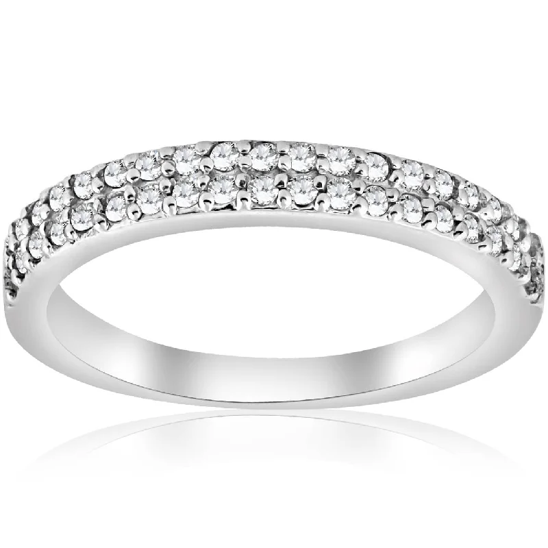 Women’s designer engagement rings-1/4ct Double Row Diamond Ring 14K White Gold