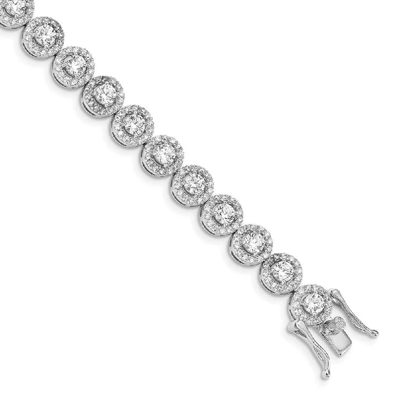 Women’s elegant bracelets-Sterling Silver 7.5 inch Rhodium-plated CZ Tennis Bracelet-WBC-QG4875-7.5