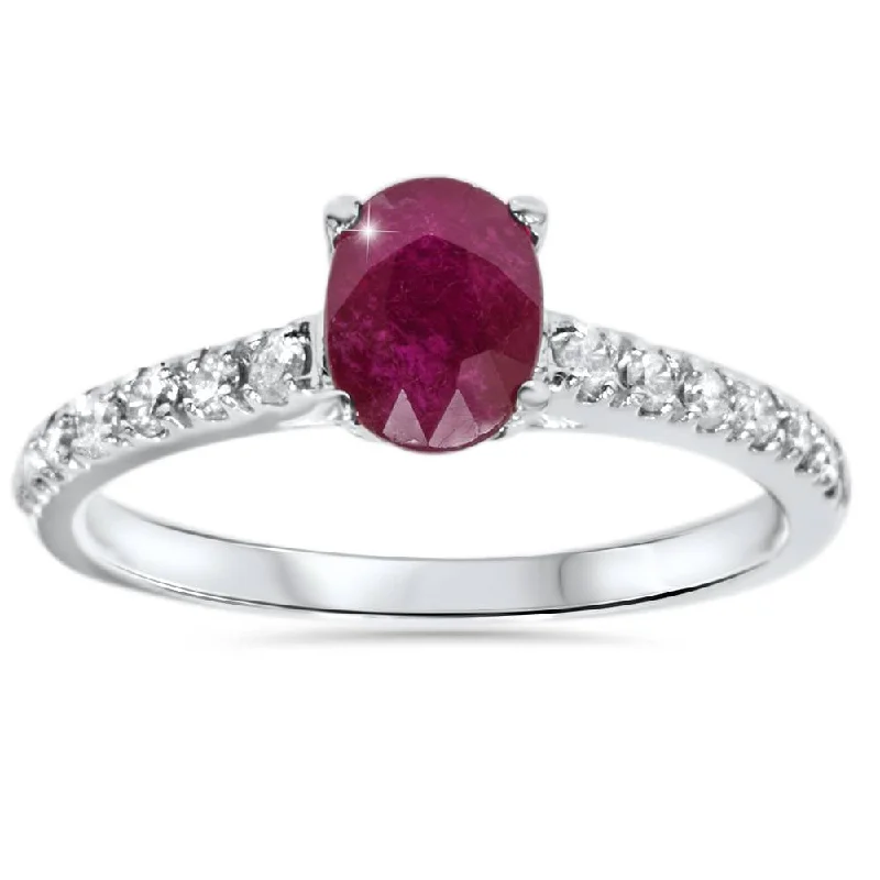 Women’s antique engagement rings-7/8ct Oval Ruby & Diamond Ring 14K White Gold