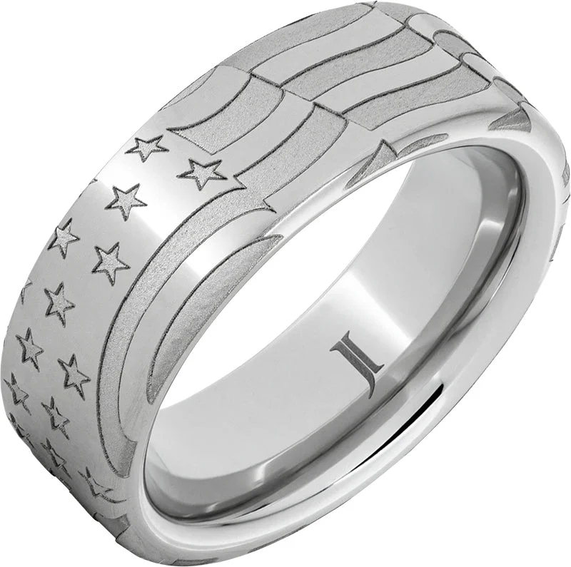 Women’s emerald-cut rings-Old Glory - Serinium® Men's Ring with American Flag Engraving