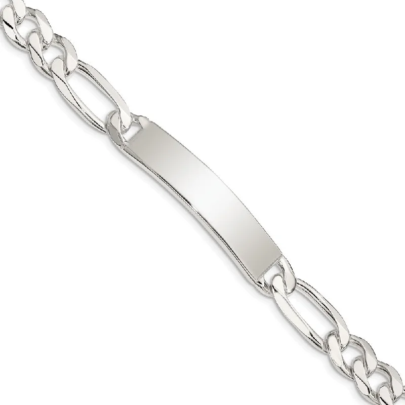 Women’s delicate bracelets-Sterling Silver Figaro Link ID Bracelet-WBC-QFD250-8